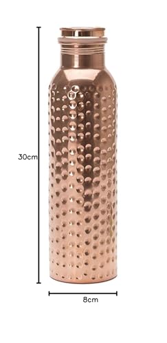 Image of KC Pure Copper Designer Water Bottle With Leak Proof Protection, Ayurveda And Yoga Health Benefits. (1000Ml, Pack Of 1 Unit, Hammered Design)