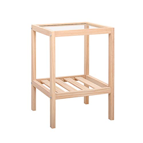 Solid Wood 2 Tier Side Table with Storage Shelf Small Bedside Table for Bedroom Nightstand with Light Cubic Design Black End Table Coffee Table Dimensions