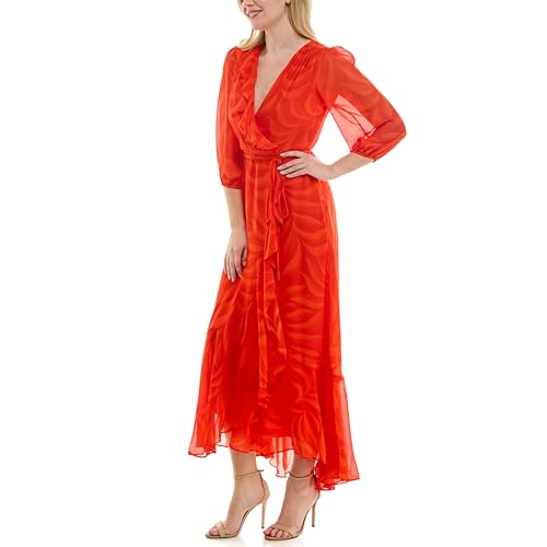 Image of Maison Tara Women's V-Neck Ruffle Faux Wrap Maxi Dress