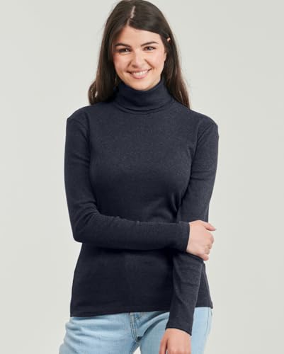 Image of Stylish Black Turtle Neck Cotton Solid Tshirt for Women