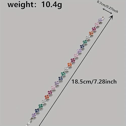 Rainbow & Clover Zircon Unisex Bracelet, Crystal Flower Design, Fashion-Forward Accessory - Image 3