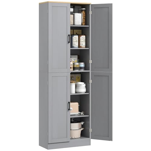 HOMCOM Alacena de Cocina Armario de Cocina Mueble Auxiliar con Puertas y Estantes Ajustables Antivuelco para Comedor Salón 60x30x171 cm Gris