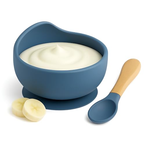 Image of Baby Feeding Bowl & Spoon Set | Silicone Suction Bowl for Baby Food | BPA-Free Baby Bowl and Spoon Set | (Nevy Blue)