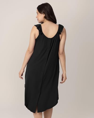 Image of Kindred Bravely Ruffle Strap Labor and Delivery Gown for Birthing & Nursing | Soft maternity hospital gown with velcro for monitoring, epidural, skin-to-skin contact, breastfeeding nightgown with pockets