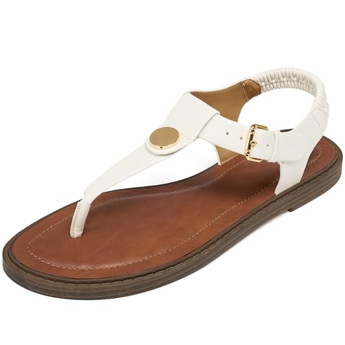 Alicegana Dressy Womens Sandals Summer: Comfortable Strappy Flats Thong Sandals - Casual Walking T-Strap Slingbacks