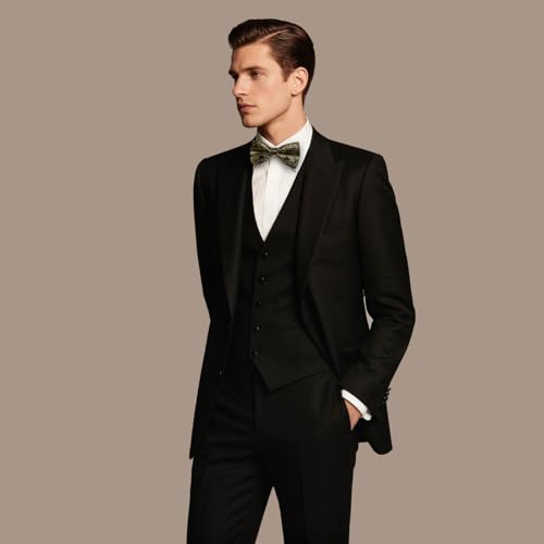 Image of DiBanGu Paisley Pre-Tied Bow Ties for Men Silk Adjustable Bowtie and Pocket Square Cufflinks for Wedding Party