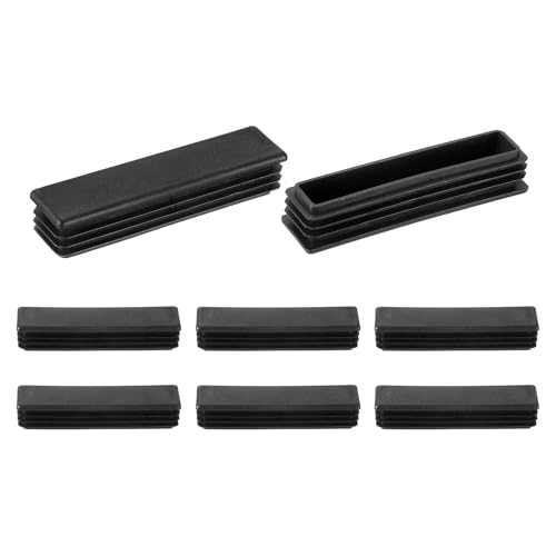 Image of uxcell 8 Pcs Rectangle Tubing End Caps 4 x 1 Inch Plastic Hole Plugs Insert End Cap for Metal Tubing Post Chair Leg Table Bookshelves Furniture, Black