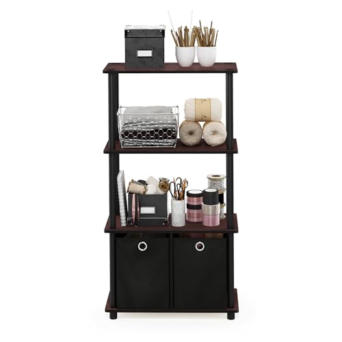 Image of Furinno NW889DC /BK Go Green 4-Tier Multipurpose Storage Rack w /Bins, Dark Cherry /Black