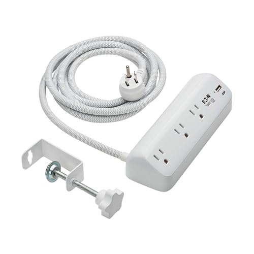 Image of Eaton Tripp Lite TLP308U20CLAMP Desk Clamp Surge Protector + USB & USB-C, 3 Outlets (Pack of 10)