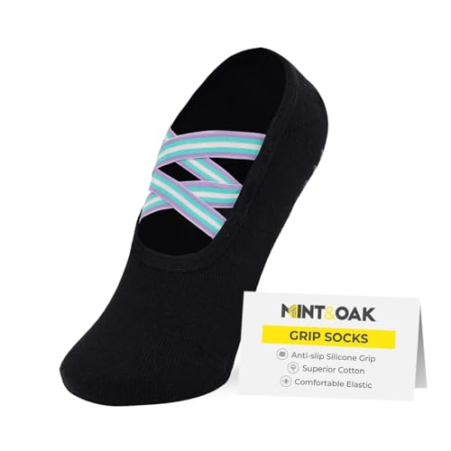 Image of Mint & Oak Pilates Socks with Grips for Women, Ankle Length Non-Slip Yoga Socks, Cotton Ideal For Yoga, Pilates, Gym, Workout, Cute Women's Gift