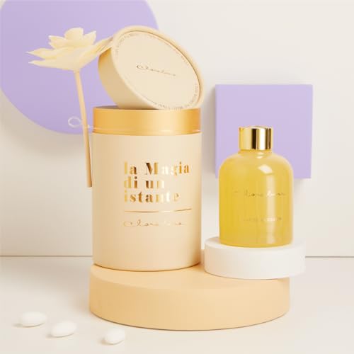 CLARALUNA Bomboniera Matrimonio Profumatore Vetro Giallo con Essenza Orange Blossom e Rosa Avorio Decorativa con Scatola Grande