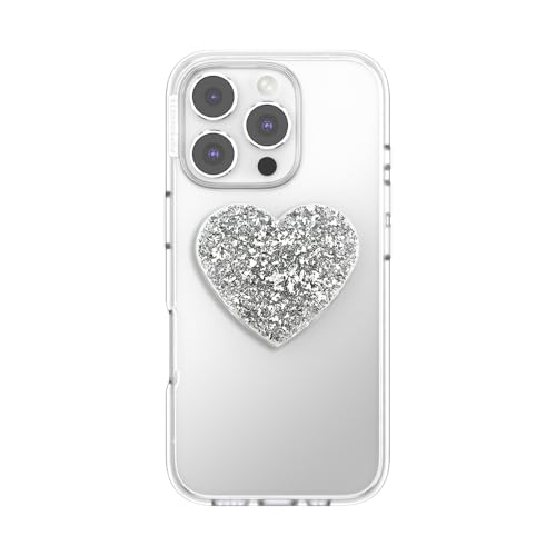 Image of PopSockets PopTop, Adhesive Phone Grip with Swappable Top, Silver - Confetti Heart Silver Sizzle