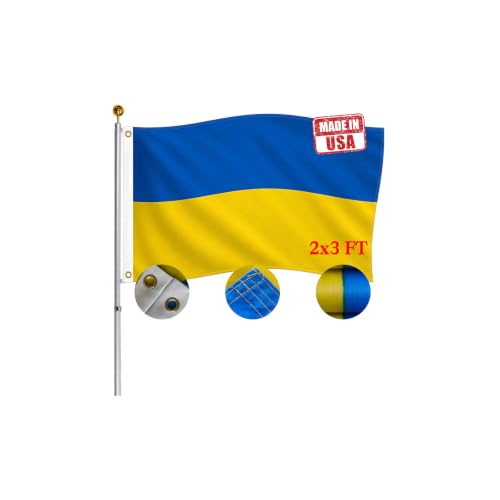 Hypoth Double Sided Ukraine Flag 2x3 FT Outdoor- UV Fade Resistant 3Ply Ukrainian National Flags Canvas Header with 2 Brass Grommets Easy to Rising