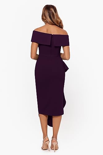 Betsy & Adam Women's Midi Off Shoulder Scuba Crepe Side Ruched Dress2