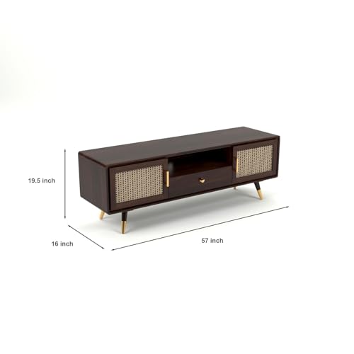 Image of Solid Sheesham Wood TV Unit for Living Room | TV Stand | TV Cabinet with Storage for Living Room and Hotel Furniture (Walnut Finish-04)