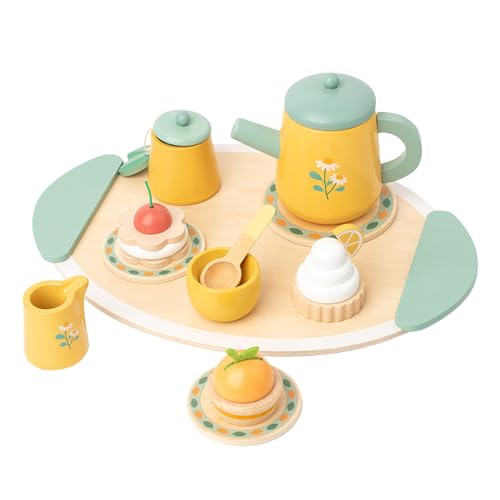【2024新版】ティーセット おままごと 木のおもちゃ アフタヌーンティーのおもちゃ プリンセス ティータイム おもちゃ 本格的 可愛いデザイン 食べ物認知 ケーキ デザート キャンディー デザートスタンド 知育玩具 ごっこ遊び お茶会 女の子 クリスマス