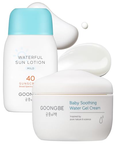 Image of GOONGBE Sun Lotion SPF 40 & Baby Soothing Water Gel Cream - Zinc Oxide Mineral Sunscreen & Cooling Moisturizer - Korean Skincare for Babies Kids - Hypoallergenic Formula, 2.82oz & 3.38oz