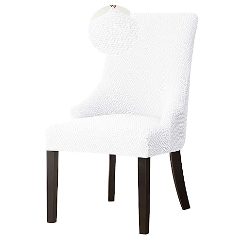 Housse extensible pour fauteuil à oreilles protégeant des taches en jacquard blanc