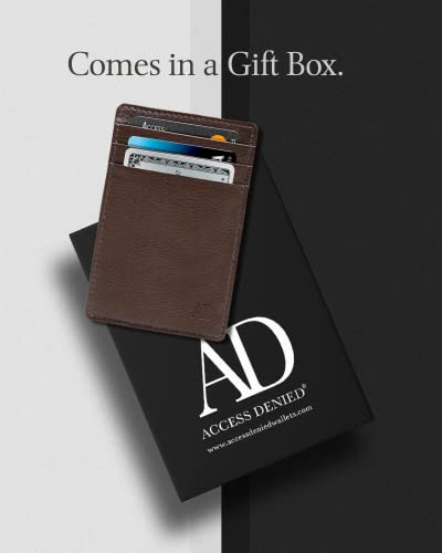 Image of Access Denied Slim Minimalist Wallets For Men & Women - Leather Front Pocket Thin Mens Wallet RFID Credit Card Holder Gifts For Men