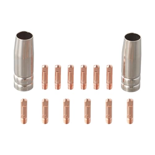 Gettimore Kit de 14 puntas de soldadura MIG con puntas de contacto de 0,8 mm y 1,0 mm, 2 boquillas de gas, compatible con MB15 para sopletes de soldadura MIG