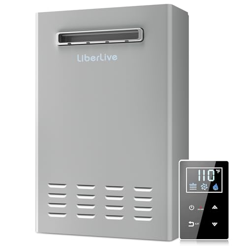 Natural Gas Tankless Water Heater, Outdoor Installation, Up to 5.3 GPM 130000 BTU On Demand Residential Natural Gas Instant Hot Water Heater Outdoor with Remote Controller, 110V, CSA Certificated,Gray
