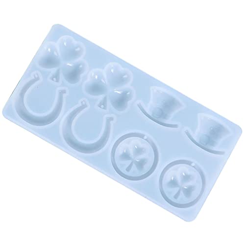 Shamrocks Silicone Mold St. Patricks Day Theme Eardrop Mold Shamrock Hat Printed Eardrop Casting DIY Earring Pendant Making Leaf Irish Baking for DIY (White)