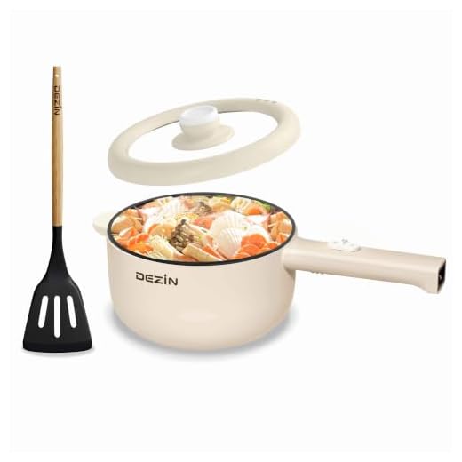Dezin Electric Hot Pot, 1.8L Non-Stick Sauté Pan, Rapid Noodles Cooker, Mini Pot for Steak, Egg, Fried Rice, Ramen, Oatmeal, Soup with Power Adjustment, College Dorm Room Essential(Egg Rack Included)