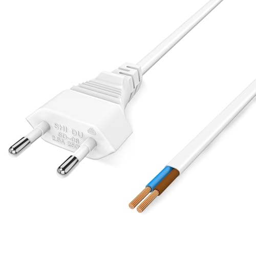 VIEVRE Netzkabel 2 Polig, 2 Stücke 1,8m Kabel mit Stecker, Anschlusskabel mit Stecker, Stromkabel 2 Polig, Kabelstecker, Eurostecker, Stromkabel 2 x 0,75 mm², Weiß