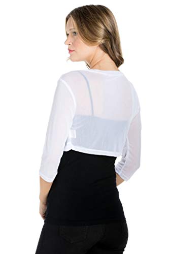 Image of Fashion Secrets Junior`s Sheer Chiffon Bolero Shrug Jacket Cardigan 3 /4 Sleeve (XXX-Large, White)
