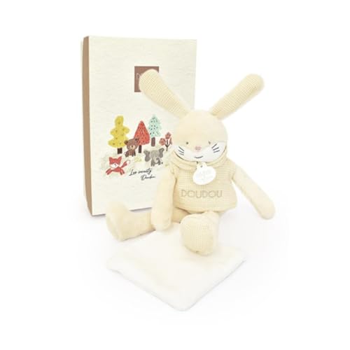 Doudou et Compagnie Edredón Conejo Beige con pañuelo - Sweety - 25 cm