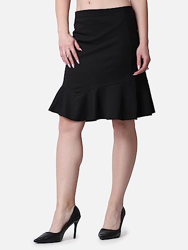 Image of POPWINGS Casual Twill Frill Knee Length Pencil Skirt for Women || Stylish Summer Skirt for Women || Knee-Length Skirt for Women || Semi-Formal Women Skirt