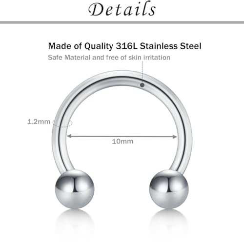 TOKRING 16G Septum Nose Rings Stainless Steel Hinged Seamless Nose Hoop Ring Horseshoe Piercing Jewelry Captive Bead Ring Helix Daith Tragus Cartilage Earrings for Women Men