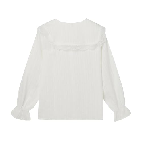 Image of LittleSpring Girls Button Down Shirt for Kids Peter Pan Collar Ruffle Blouse