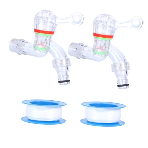 Frcolor 2個 家用透明製プラスチック水栓 蛇口 洗濯機用キッチンシンク対応 耐久性高く簡単取付け可能 おしゃれなシンプルデザイン