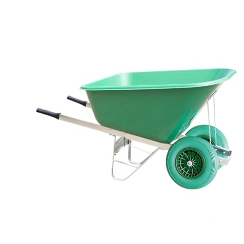 Equimed Garden Wheelbarrow - Extra Large Trolley with 200L Plastic Bucket, Puncture-Proof PU Wheels, Galvanised Frame (Green/Turquoise)
