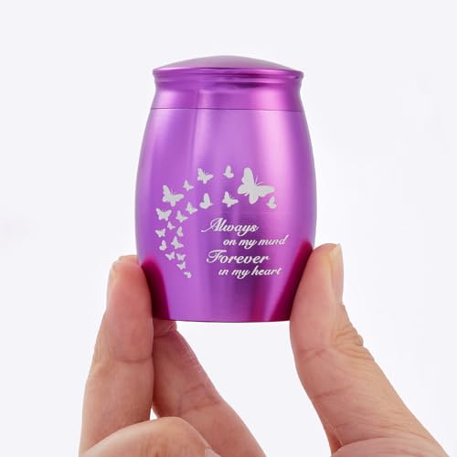 Image of Purple Small Cremation Urns for Human Ashes Keepsake, 2.67 Inches Mini Butterfly Urns for Human Ashes Adult Female /Women /Mom /Mother
