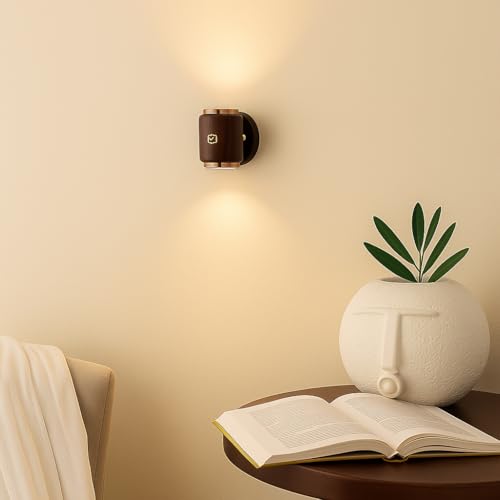Image of Green House Handmade Sheesham Wood Wall Light Lamp | 2 Way Light - UP /Down | 3W+3W Warm White LED | Modern Wooden Wall Sconce for Living Room, Bedroom, Staircase, Hallway Decor | Pack of 1