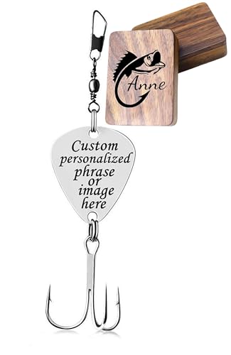 Kooer Personalized Fishing Lure Custom Monogram Phrase Engraved Fishing Hook Lure Christmas Wedding Father‘s Day Fisherman Gift