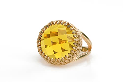 Bague citrine en or rose 14k pour femme - Bijou de naissance de novembre