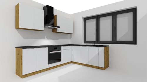 PEGANE Cuisine complète d'angle ISYA 9 éléments Couleur Gris Clair/Artisan - Longueur 200/260 cm