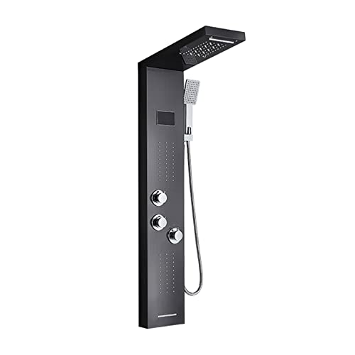 Columna de Ducha Negro con Panel de Ducha de Acero Inoxidable y LED, Sistema de Ducha con 5 Funciones, Hidromasaje y Ducha Cascada miniatura 1
