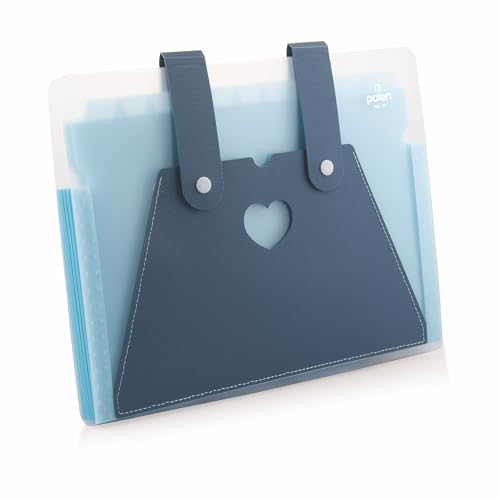 Image of Polen 13-Pocket Expanding File Folder with Handle Straps, Transparent Accordion Document Organizer with Heart-Cut Front Pocket for Certificates, Bills, Receipts & Office Documents.(Blue)