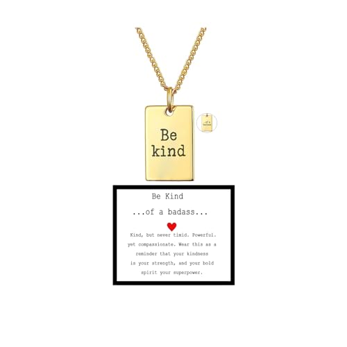 LIU JUN Be Kind Of A Badass Necklace For Women To Best Friends Sorority Sisters Inspirational Square Pendant Stainless Steel Band Friendship Gift Jewelry (Badass Gold)