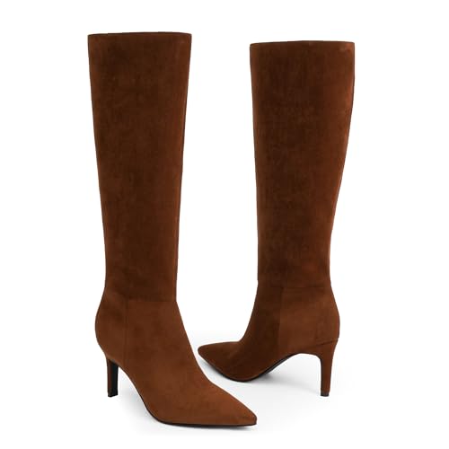 Image of Easyfox Knee High Boots Women Pointed Toe Stiletto Heel Tall Boots | Side Zipper,3 In Stiletto Heel,Fall Spring Winter Fashion Dress Tall Boots,Evening Bridal office Long Boots