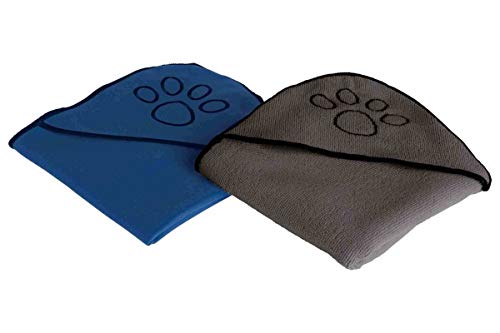 Zoofari Haustier Mircofaser Handtuch, Flauschig weich und schnell trocknend 2er Blau/Anthrazit 40x80