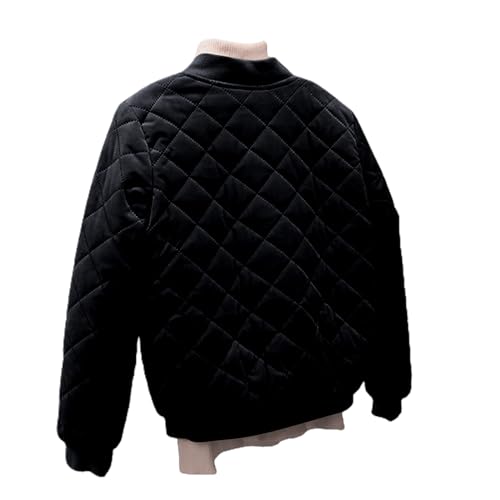 Women's Diamond Lightweight Quilted Bomber Jacket Stand Collar Long Sleeve Button Warm Velvet Down Coat with Pockets2