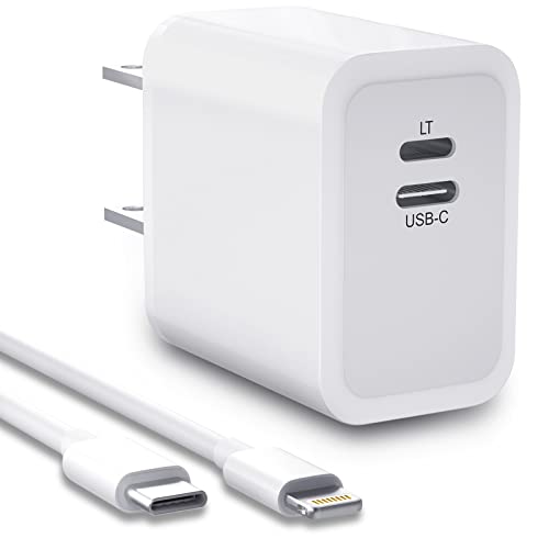 USB C Charger Block Fast Charging for iPhone iPad Pro, 20W USB C Wall Charger 2-Ports with USB C to Lighting Cable Support Two-Way Output, 2 in 1 USB-C Charger for iPhone & USB C Devices
