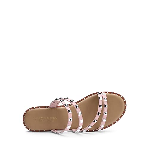 Image of DREAM PAIRS Women's Clear Studded Rhinestone Slide Sandals Slip on Open Toe Cute Flat Sandals for Summer