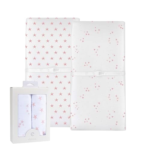 Image of Changing Pad Cover - Cradle Sheet 100% Jersey Cotton 2 Pack for Baby Girl-Dusty Rose and Mauve Pink Stars