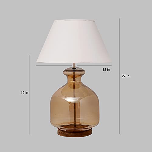 Image of Alper Amber Luster Glass Table Lamp with White Cotton Shade | Modern Designer Bedside & Living Room Decorative Table Light (Bulb Included)
